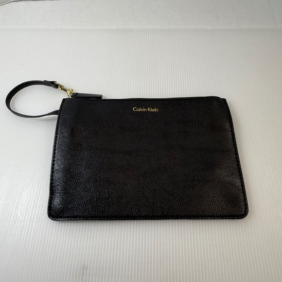 Calvin Klein Womens Wristlet Purse Clutch Zipper Pouch Black Large 9.5 x 6.5 in - Picture 1 of 3
